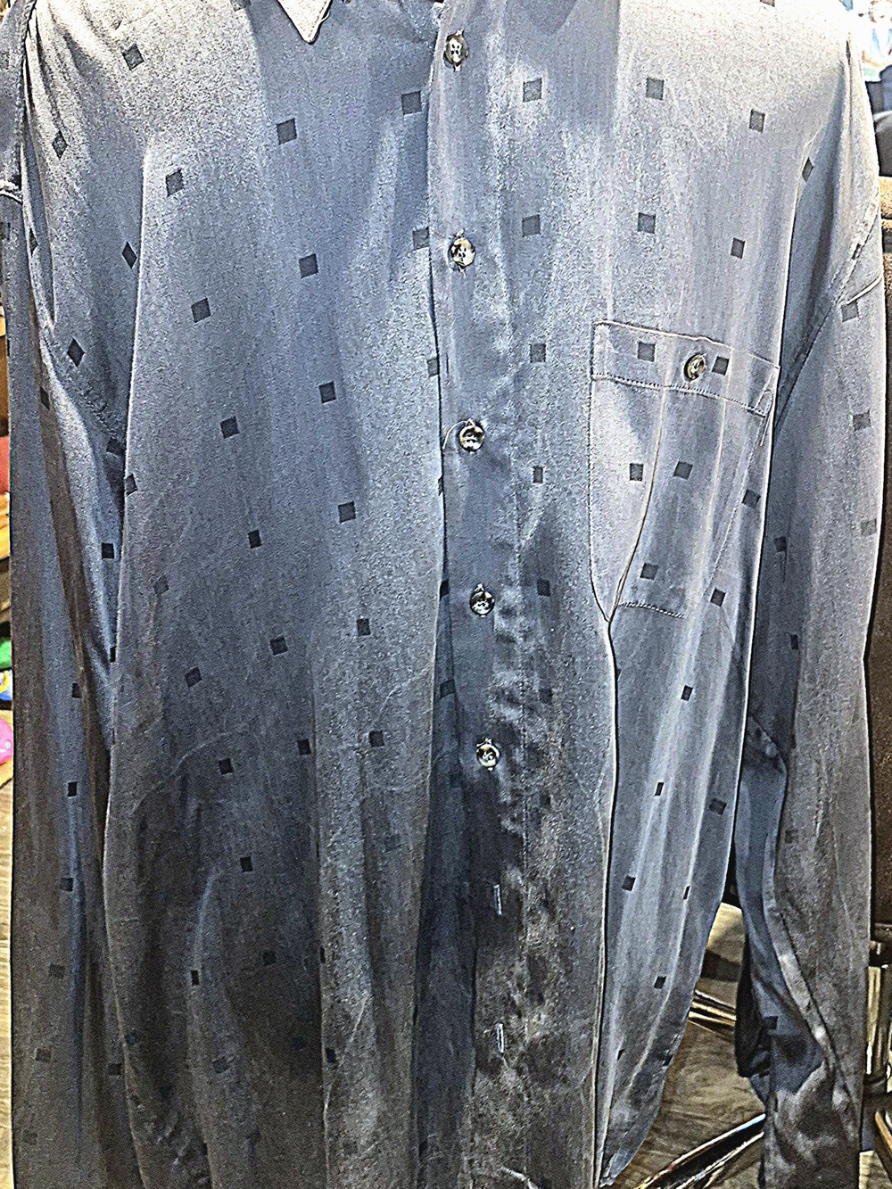 Ash Gray Button-Up Shirt with Subtle Square Print